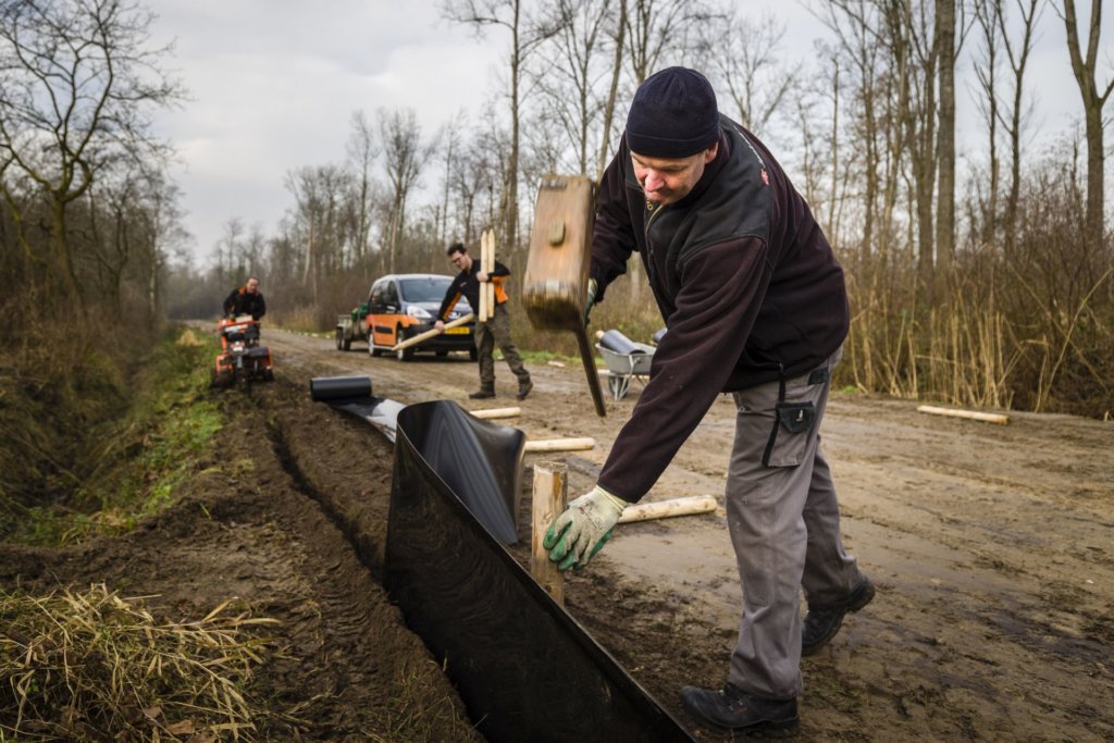 Amfibieënscherm van RANOX Venlo Plaatsing van een amfibieënscherm door een medewerker van RANOX.